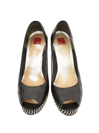 Excellent Ballin Black Leather Wedge Shoes Size 38 with Peep Toe