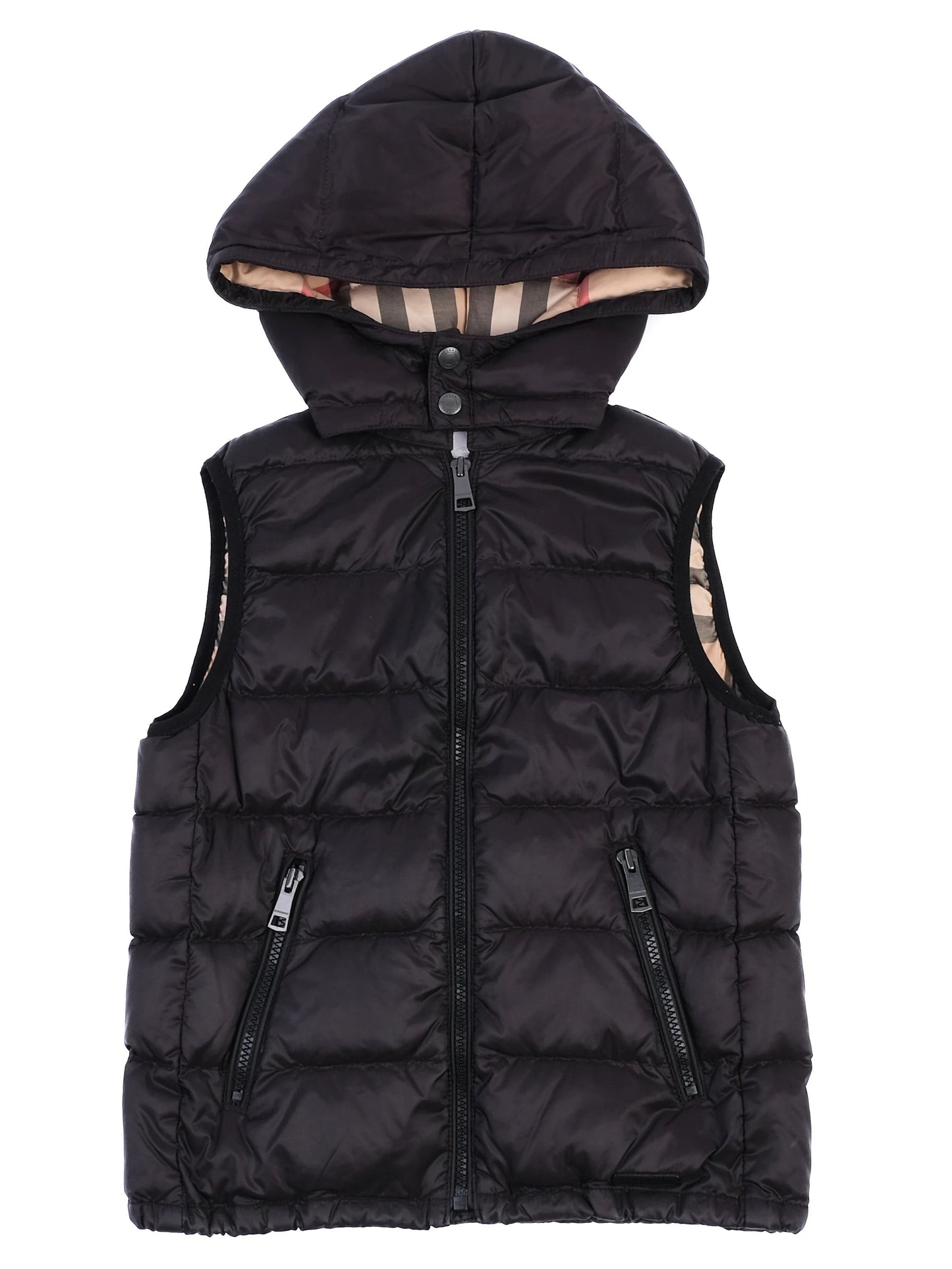 excellent burberry children black quilted hooded vest for kids