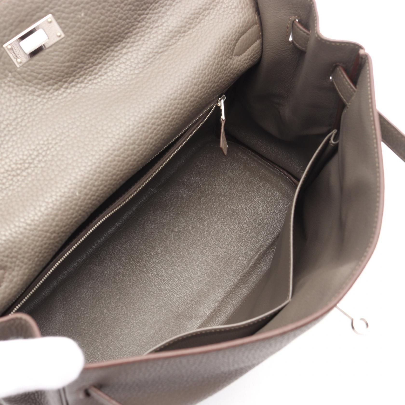 Hermes Kelly 35 Handbag Etain Brown Leather Taurillon Clemence