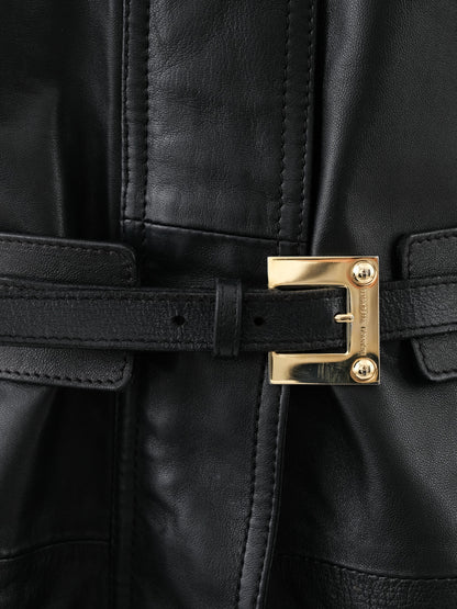 Excellent Elisabetta Franchi Black Leather Coat Size M