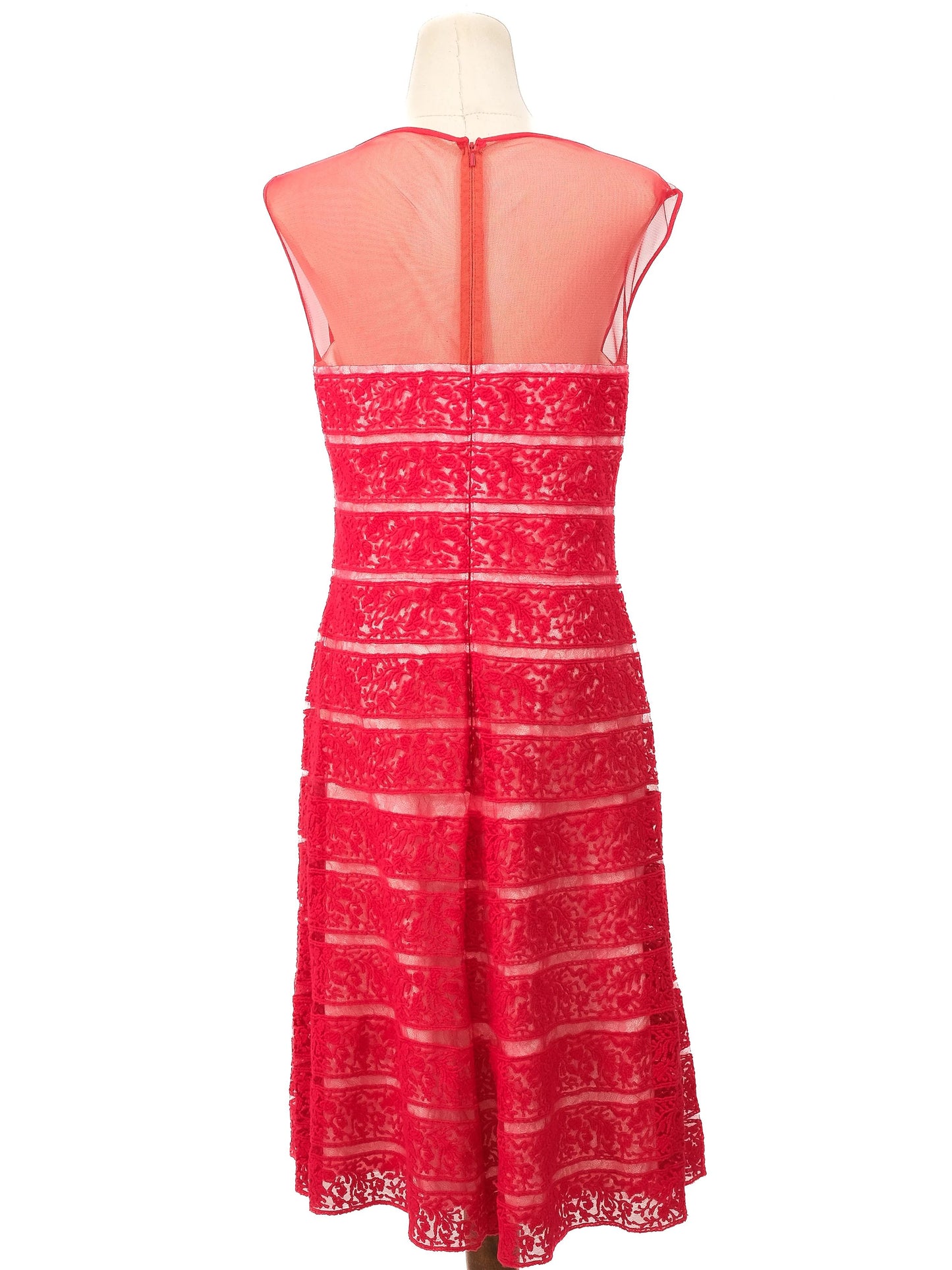 excellent tadashi red dress xl semi-sheer lace design women's