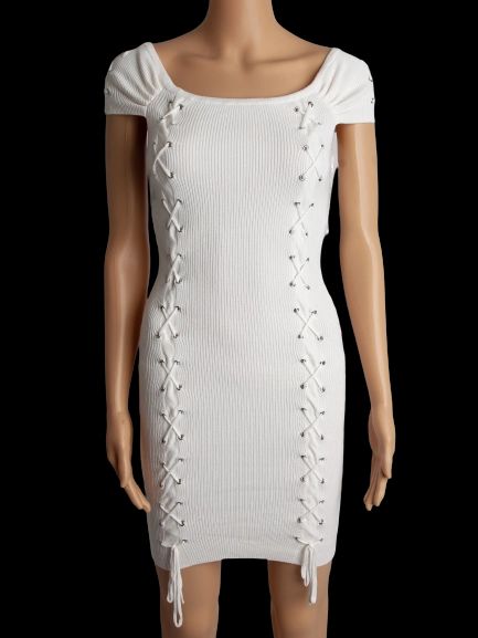 good guess bodycon dress white viscose size xs short sleeve