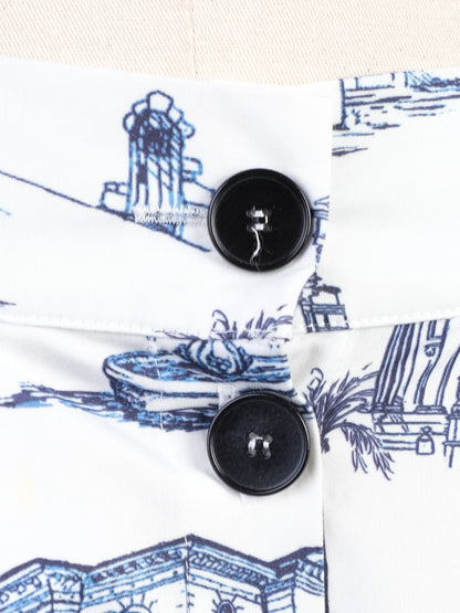 Excellent Maje White Skirt with Blue Toile Print Size S