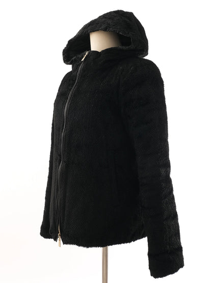 Excellent Marella Black Fur-Textured Jacket with Hood Size M