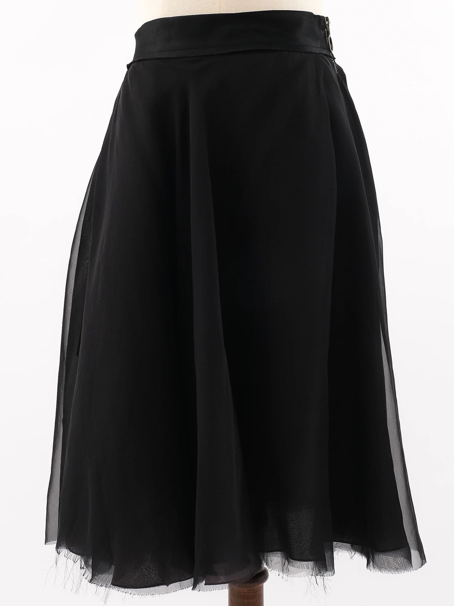 excellent lanvin black silk skirt size m with sheer overlay