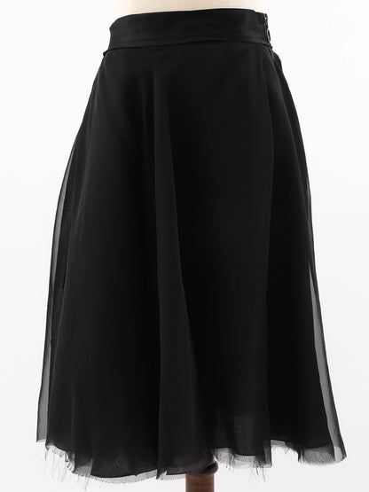 Excellent Lanvin Black Silk Skirt Size M with Sheer Overlay