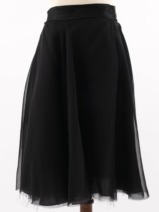 Excellent Lanvin Black Silk Skirt Size M with Sheer Overlay