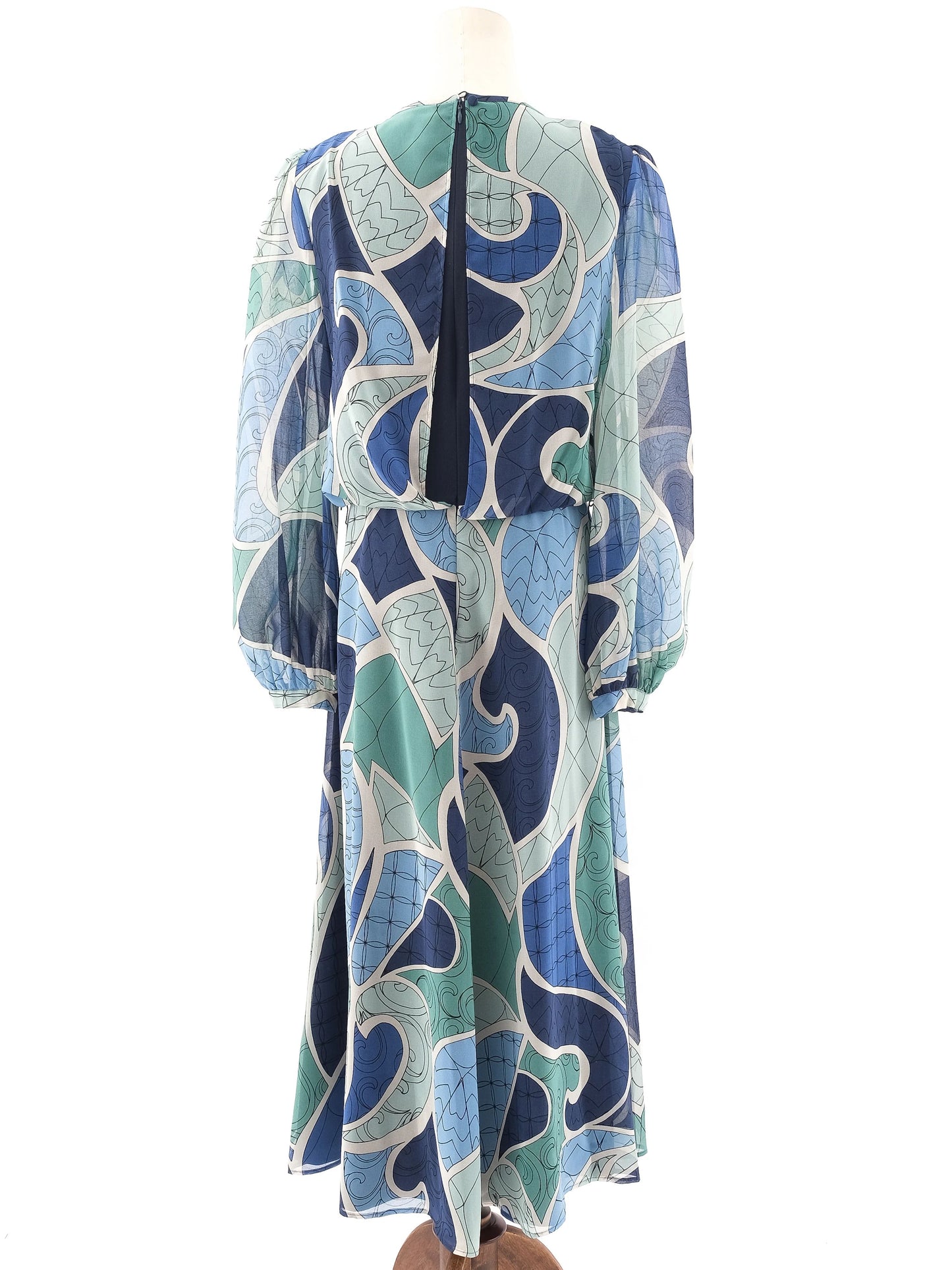 excellent marella long-sleeved dress blue green abstract size l