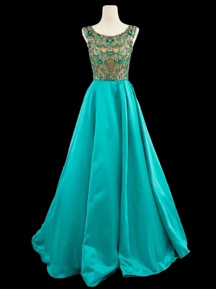 new sherri hill turquoise evening gown size s with embellished bodice