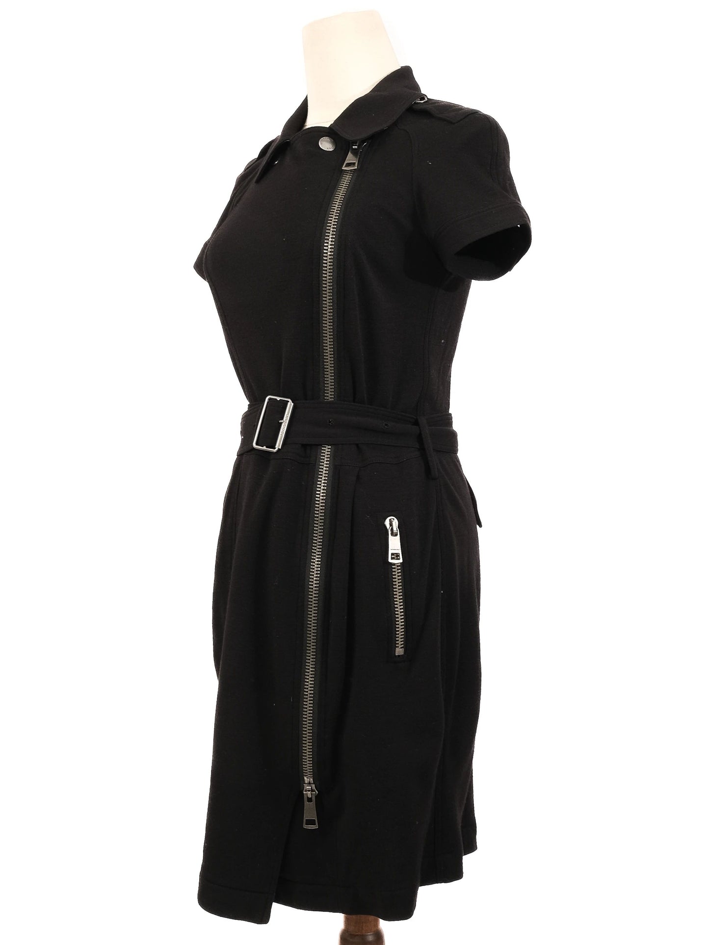 excellent burberry black wool dress size s with zipper details
