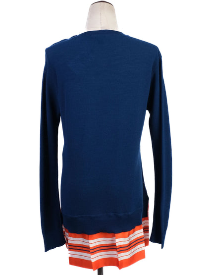 Excellent Louis Vuitton Blue Cotton Women's Sweater with Stripe Trim