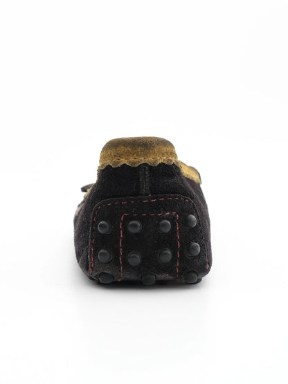 Excellent Tod's Black Leather Moccasins Size 39 with Yellow Detailing