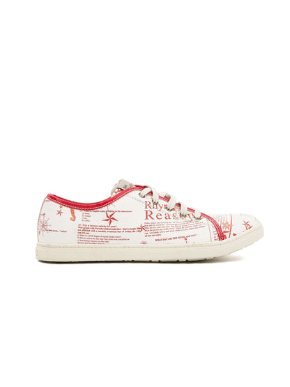 Excellent John Galliano White Leather Sneakers Size 37 with Newspaper Print