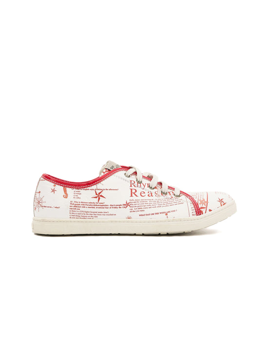 Excellent John Galliano White Leather Sneakers Size 37 with Newspaper Print