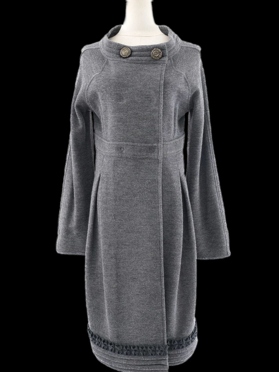 excellent class roberto cavalli gray wool women's coat with decorative trim