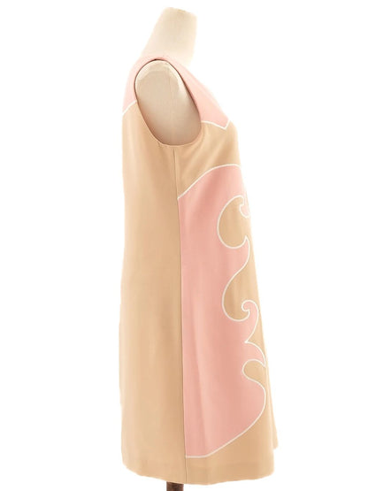 Excellent Moschino Sleeveless Shift Dress Size L Beige Pink Triacetate