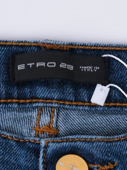 Etro Embellished Blue Cotton Jeans M with Colorful Tassels