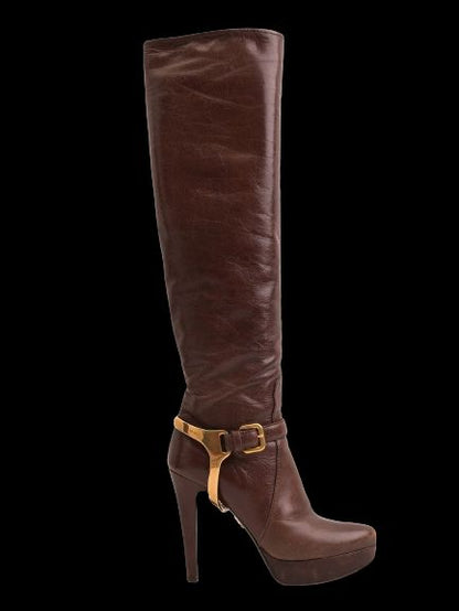 Average Prada Orange Leather Knee-High Boots with Platform Size 37.5