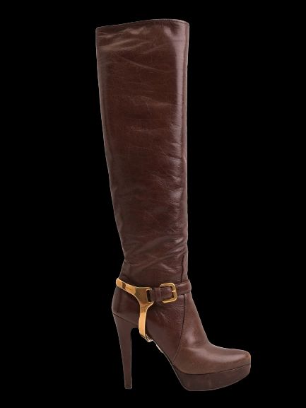 Average Prada Orange Leather Knee-High Boots with Platform Size 37.5