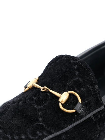 Excellent Gucci Black Genuine Suede Loafers Size 38 with Gold Bit Detail