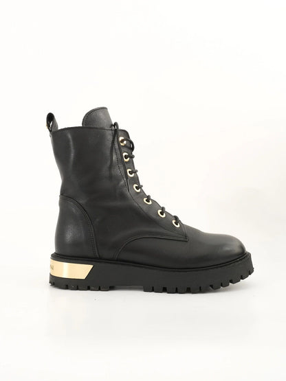 Excellent Baldinini Black Leather Boots Size 38 with Gold Accent