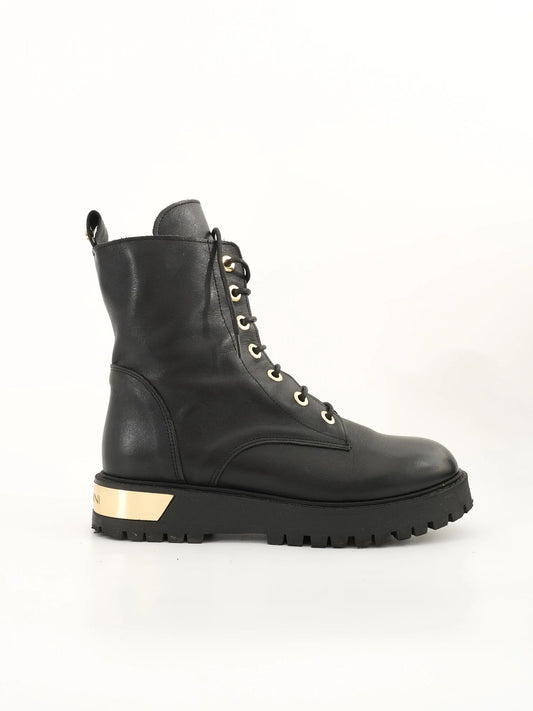Excellent Baldinini Black Leather Boots Size 38 with Gold Accent