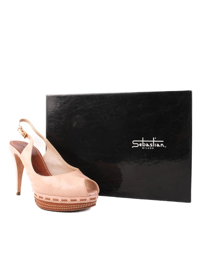 Good Sebastian White High-Heeled Slingback Shoes Size 38 Leather