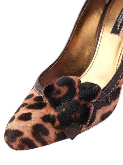 Excellent Dolce Gabbana High-Heeled Shoes Leather Leopard Print Size 37.5