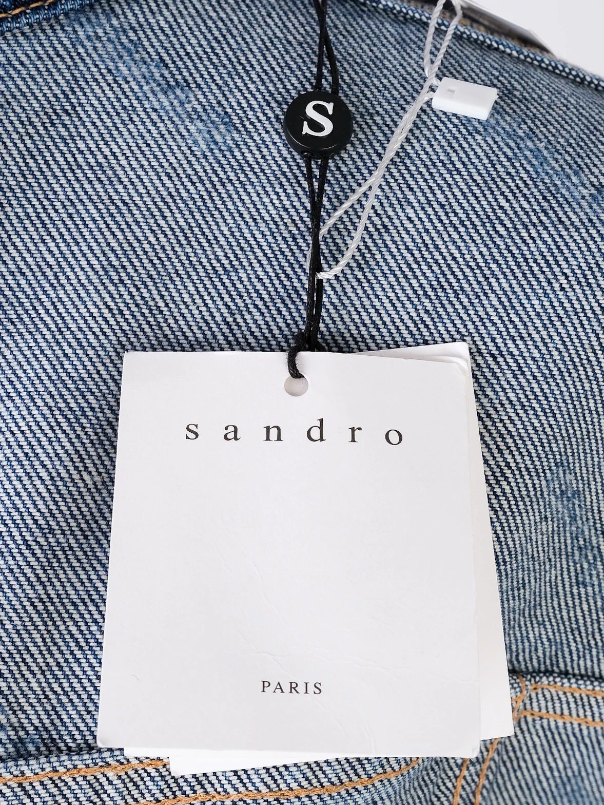 new sandro blue denim jacket size l with logo print