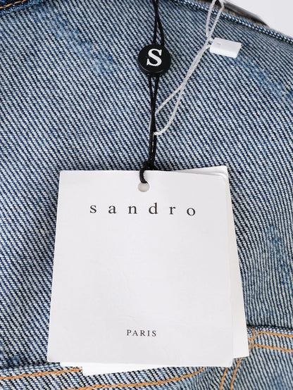 NEW Sandro Blue Denim Jacket Size L with Logo Print