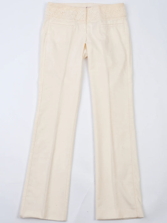 Excellent Red Valentino Yellow Wool Pants Size S with Lace Detail