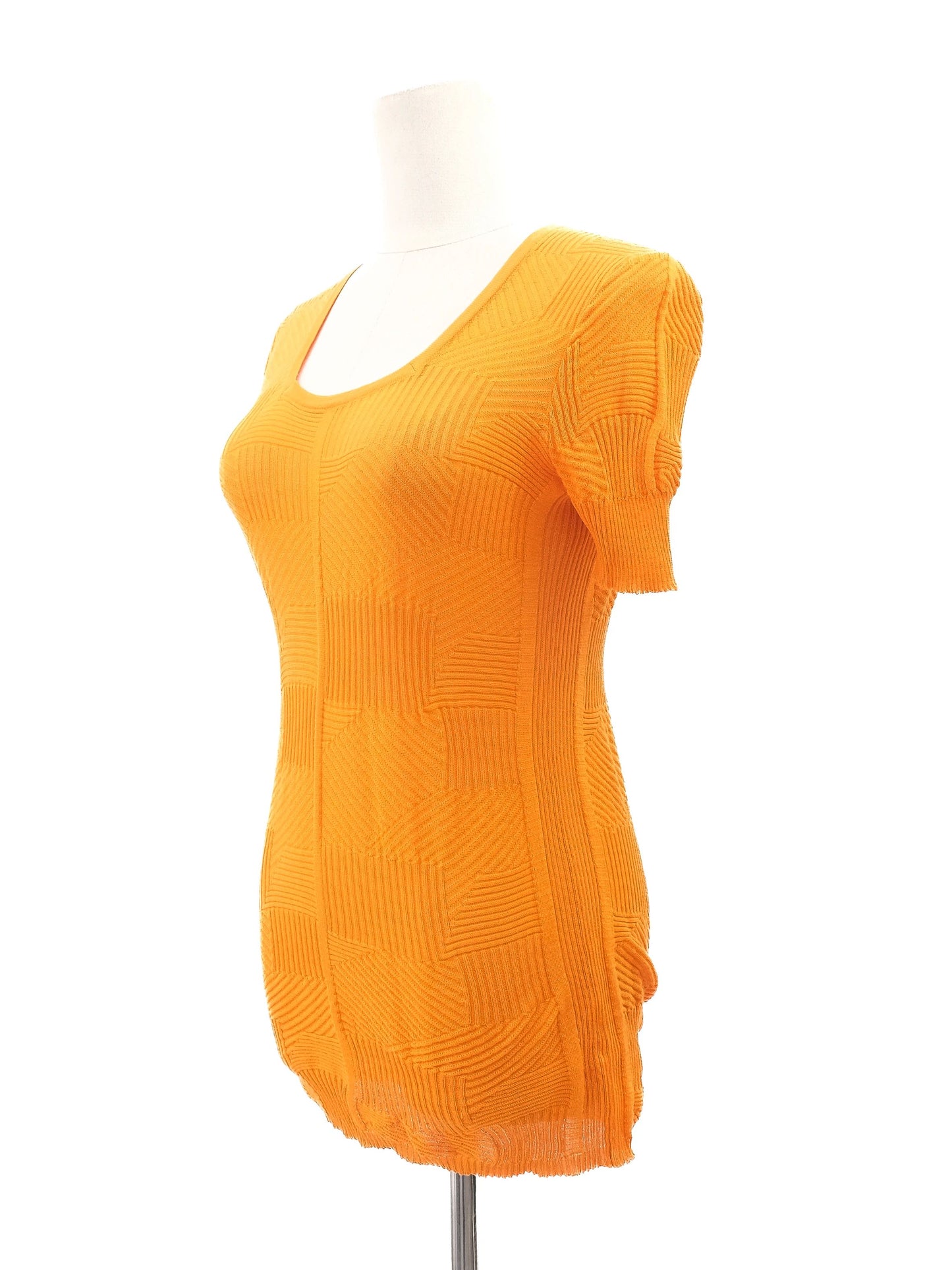 excellent orange knit top women's size m geometric pattern cotton