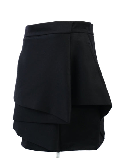 Excellent Balmain Black Wool Skirt with Layered Details