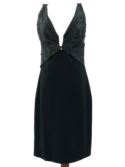 Excellent Roberto Cavalli Green Silk Dress Size L Deep V-Neck Sleeveless