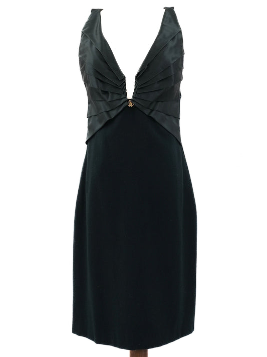 Excellent Roberto Cavalli Green Silk Dress Size L Deep V-Neck Sleeveless