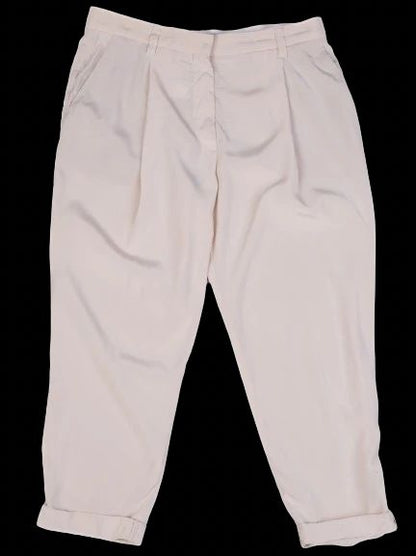 Excellent Brunello Cucinelli White Silk Pants Size XL Relaxed Fit