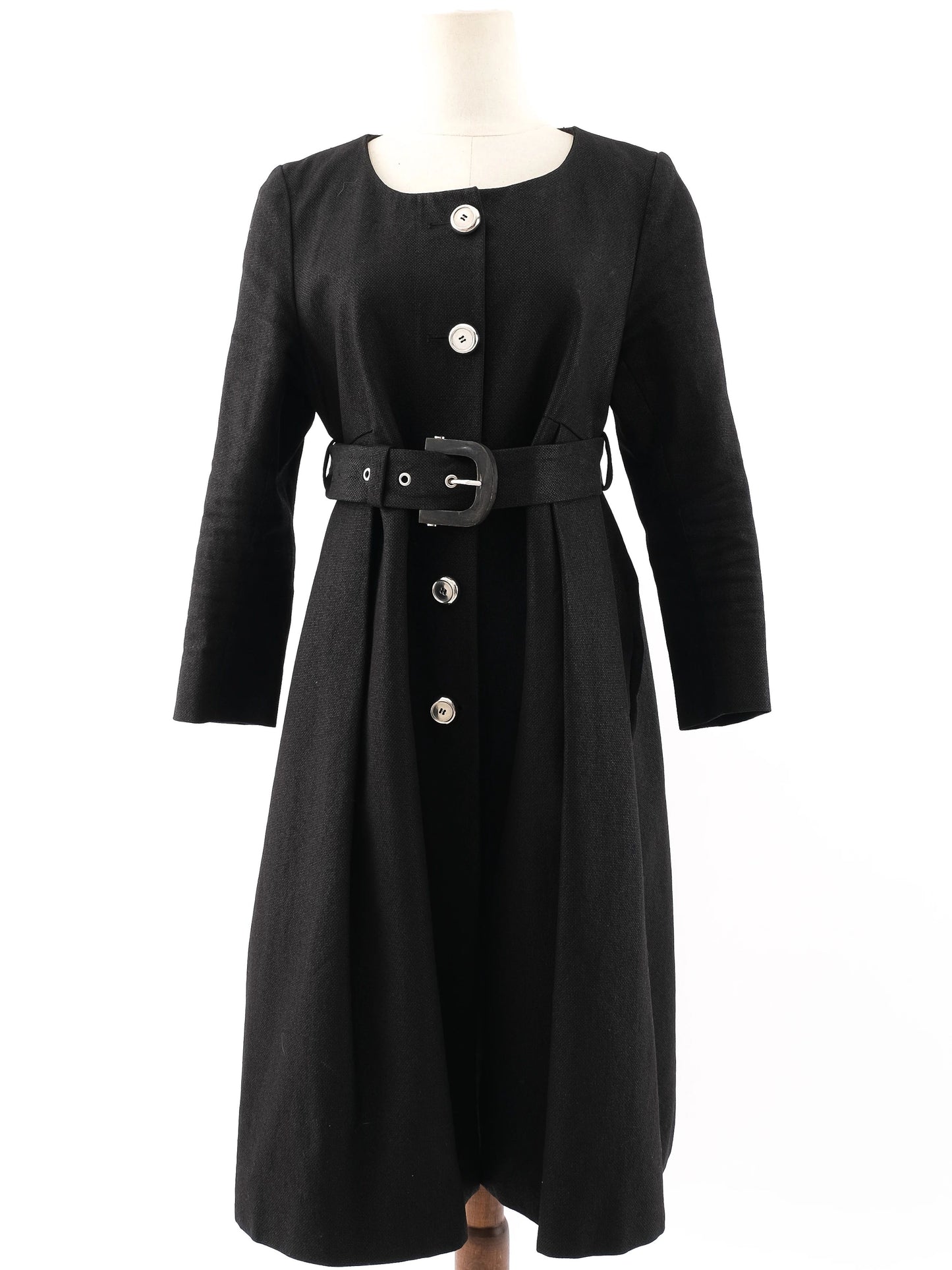 excellent kenzo black buttoned coat with belt size l