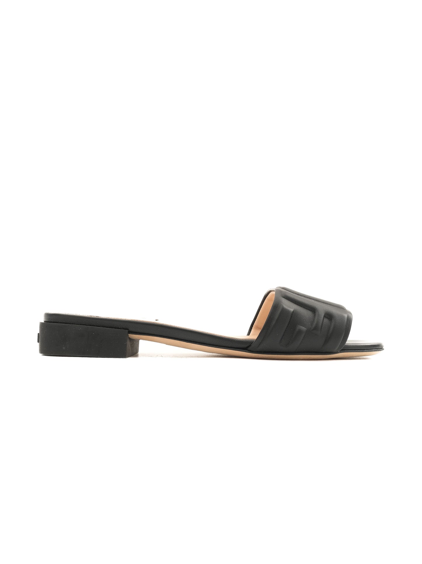 excellent fendi black leather slide sandals size 37 with embossed design