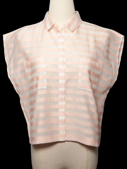 Good Intrend Pink Silk Blouse Size XXS Sheer Striped Design