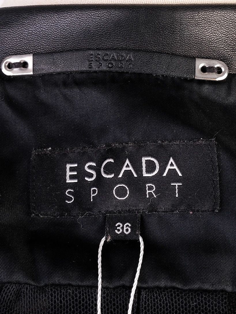excellent escada black leather jacket xxs with mesh back