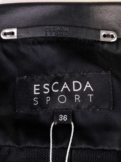 Excellent Escada Black Leather Jacket XXS with Mesh Back