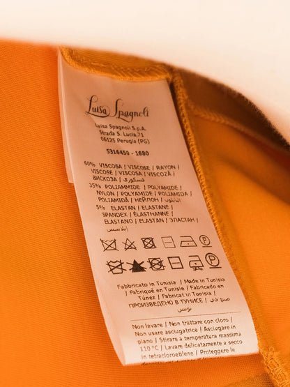Excellent Luisa Spagnoli Yellow V-Neck Dress Size M with Belt