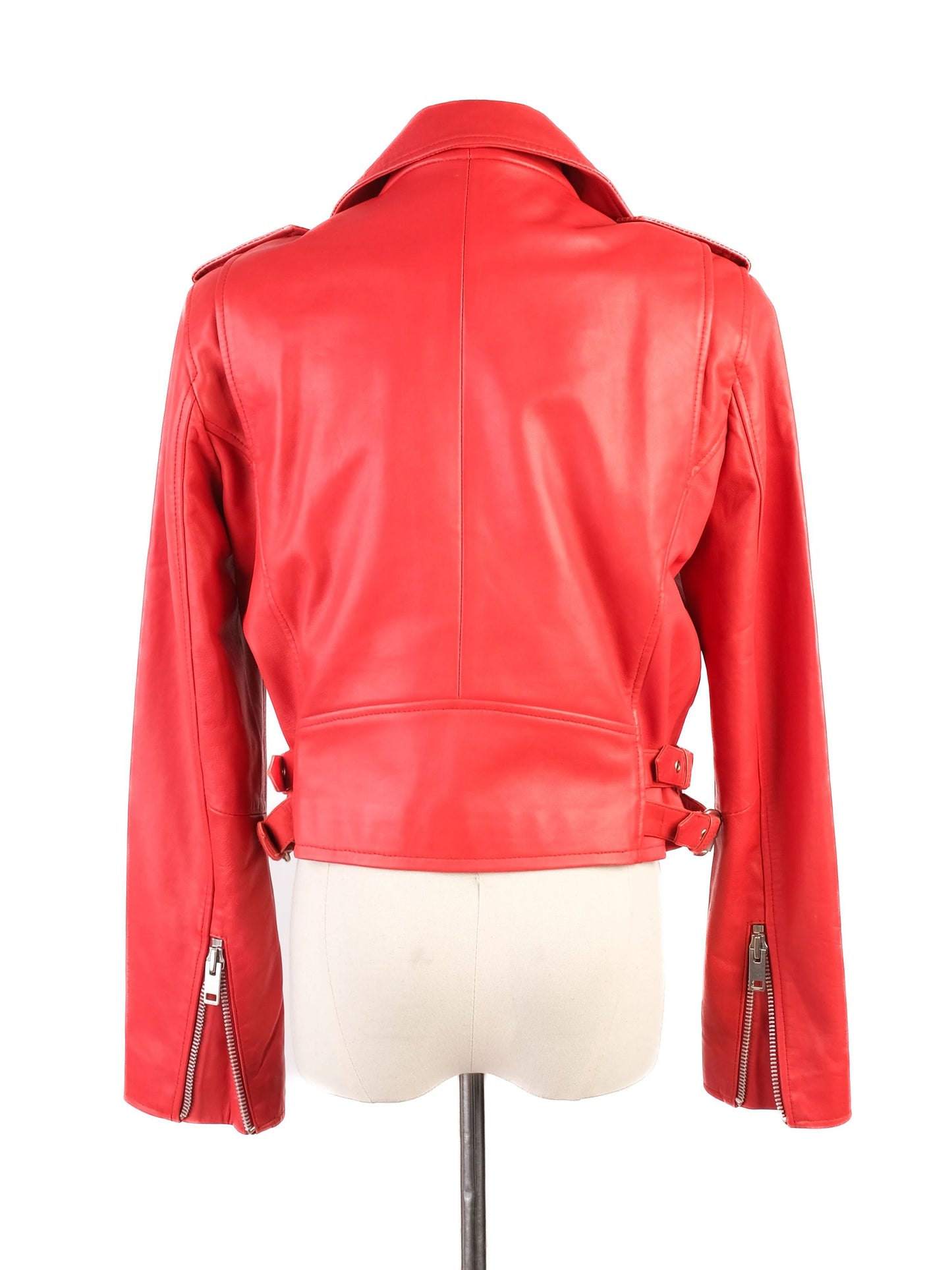 excellent walter baker red leather biker jacket size l