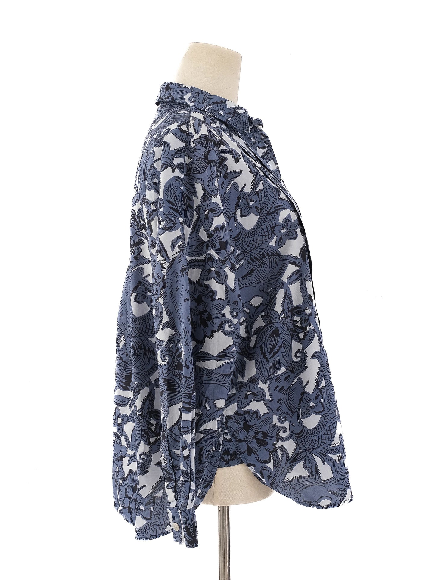 burberry blue floral animal print button-up shirt women size m