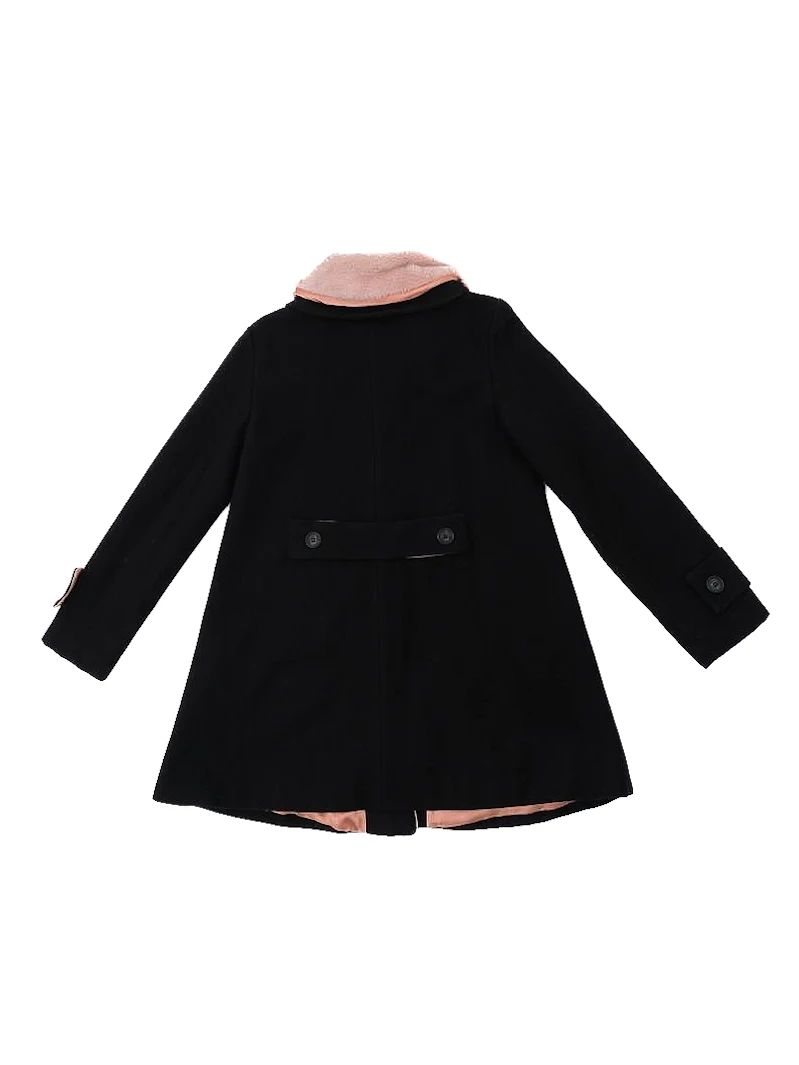 excellent n21 black wool coat with pink faux fur collar, size xl