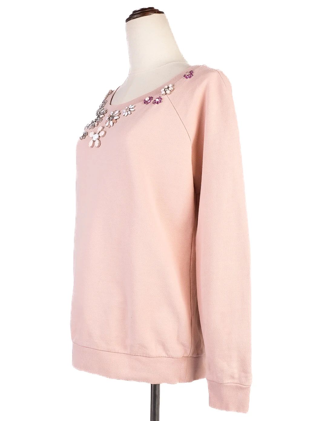 excellent intrend pink cotton sweater size s with floral embellishments
