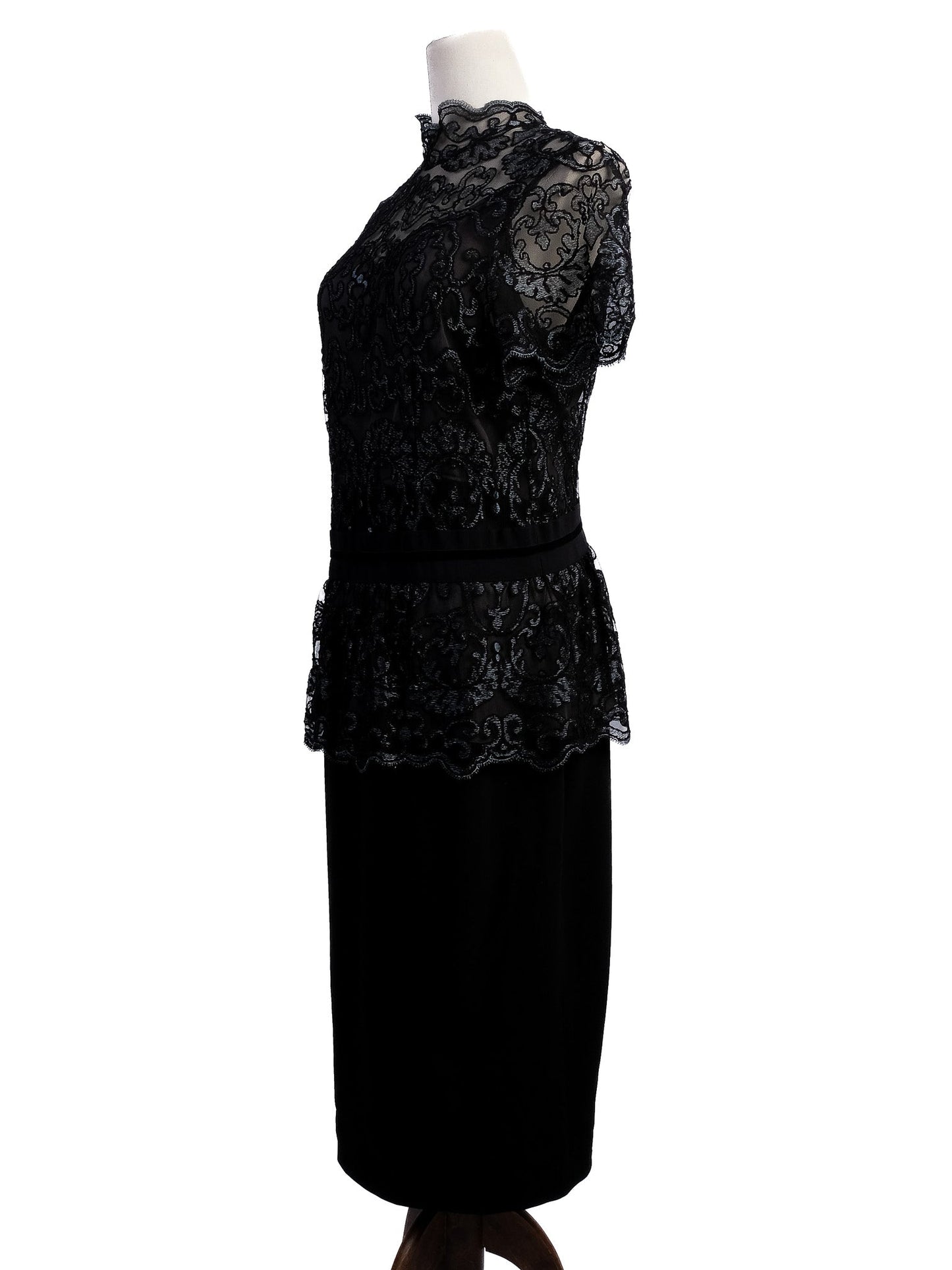 excellent clips black lace dress xl floral overlay peplum waist