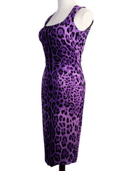 Excellent Dolce Gabbana Purple Leopard Print Silk Dress Size XS