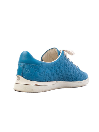 Excellent Gucci Blue Leather Sneakers with Logo Size 36