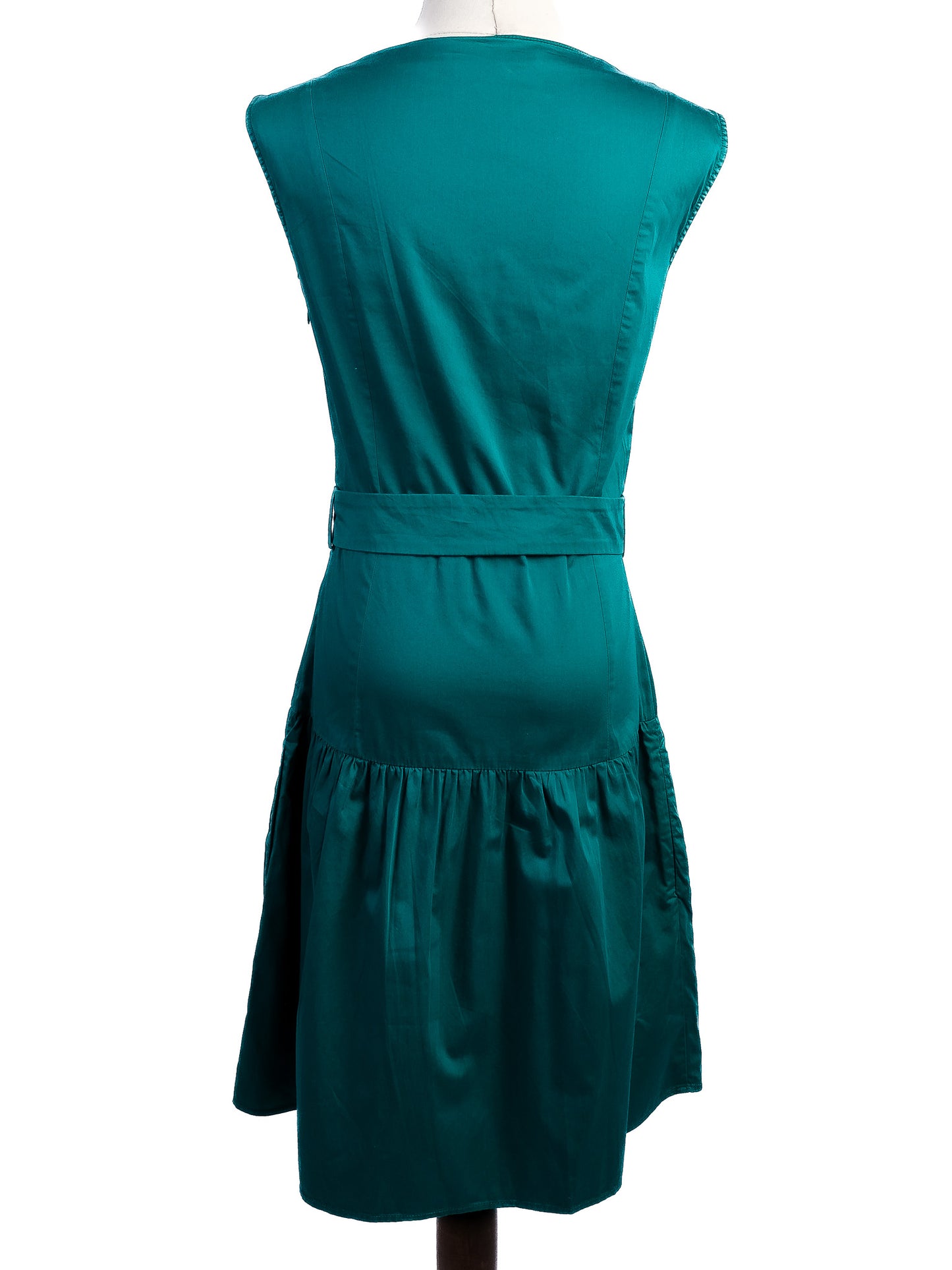 excellent moschino green polyester dress size m with belt detail